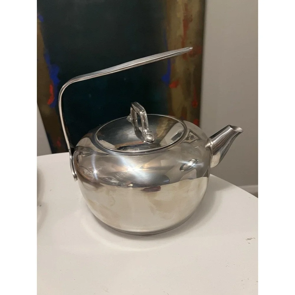 Vtg Lagostina Stainless Steel Stovetop Tea Kettle Dramatic Architecural Handle